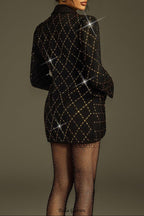 adelaide black Folded Collar Rhinestone Blazer