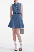 Flowering Girl Women Denim Sleeveless Pearl Mini Dress