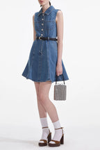 Flowering Girl Women Denim Sleeveless Pearl Mini Dress