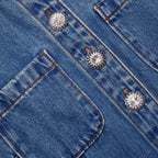 Flowering Girl Women Denim Sleeveless Pearl Mini Dress