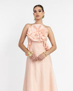 Flowering Girl Women aurora Halter Neck Ruffle Maxi Dress in pink