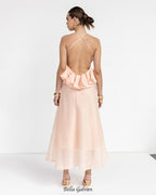Flowering Girl Women aurora Halter Neck Ruffle Maxi Dress in pink