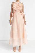 Flowering Girl Women aurora Halter Neck Ruffle Maxi Dress in pink