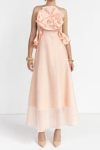 Flowering Girl Women aurora Halter Neck Ruffle Maxi Dress in pink