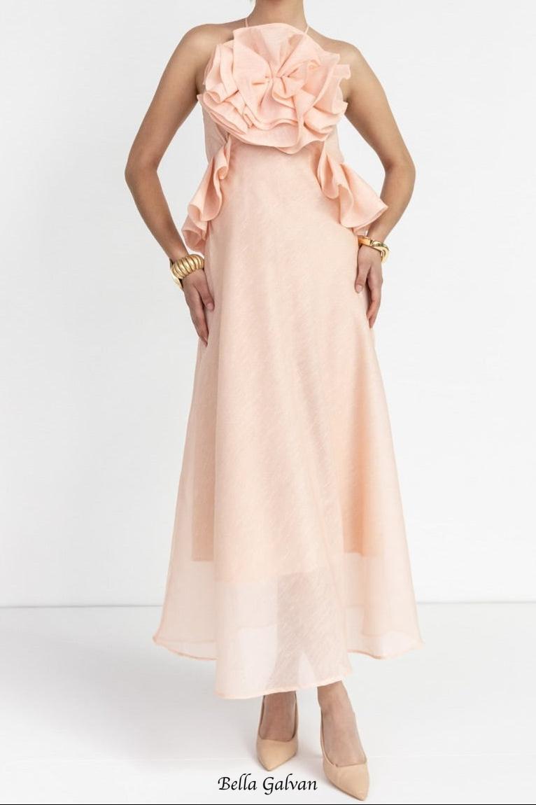 Flowering Girl Women aurora Halter Neck Ruffle Maxi Dress in pink