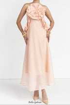 Flowering Girl Women aurora Halter Neck Ruffle Maxi Dress in pink