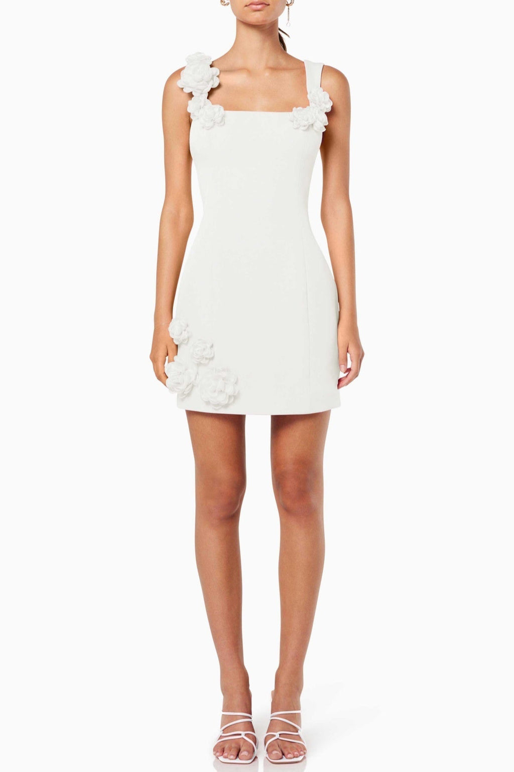 Flowering Girl Women Dilanne Floral Appliqué Mini Dress in White