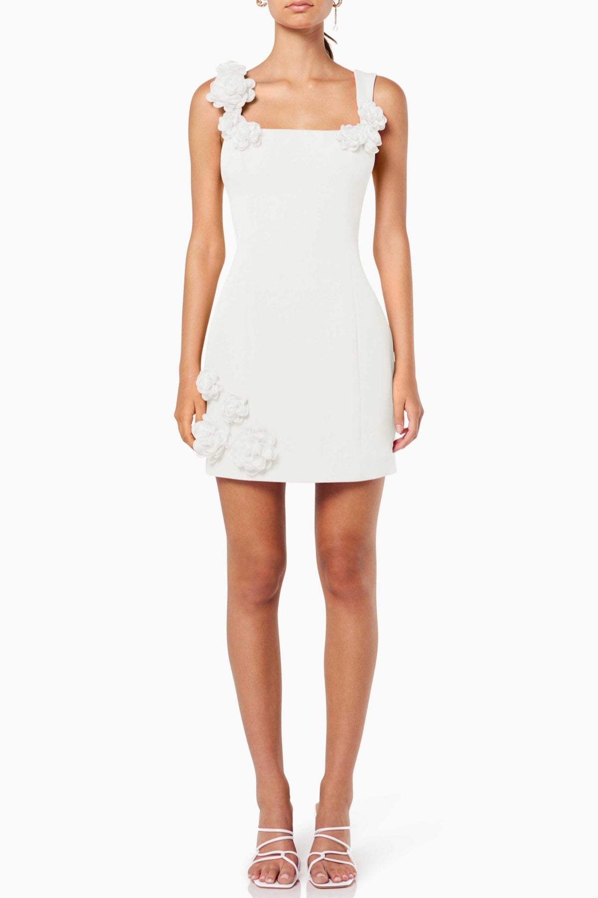 Flowering Girl Women Dilanne Floral Appliqué Mini Dress in White