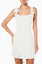 Flowering Girl Women Dilanne Floral Appliqué Mini Dress in White