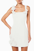 Flowering Girl Women Dilanne Floral Appliqué Mini Dress - White