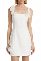 Flowering Girl Women Dilanne Floral Appliqué Mini Dress - White