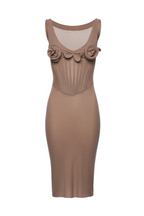 Flowering Girl Women Dinella Floral Appliqué Corset Midi Dress in Grey