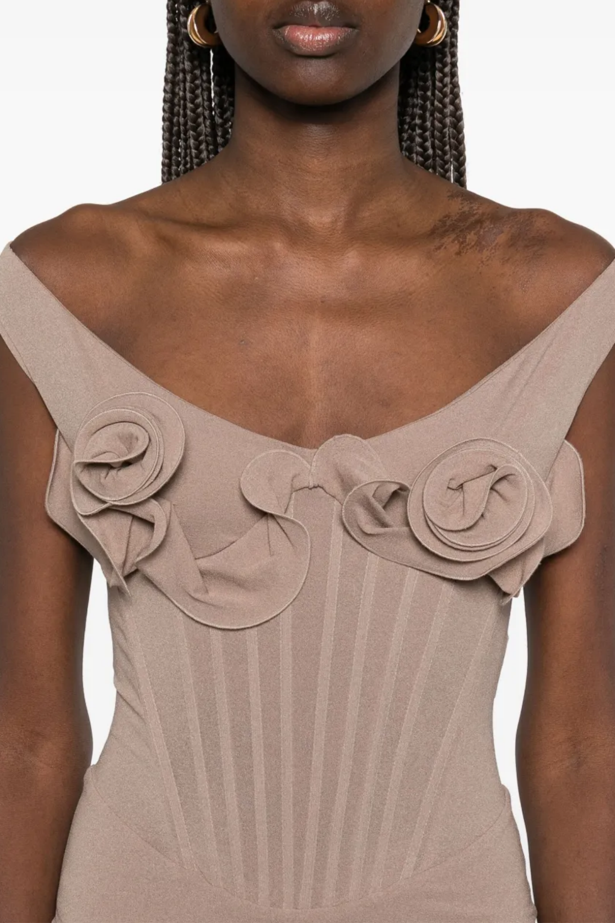 Flowering Girl Women Dinella Floral Appliqué Corset Midi Dress in Grey
