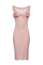 Flowering Girl Women Dinella Floral Appliqué Corset Midi Dress - Pink