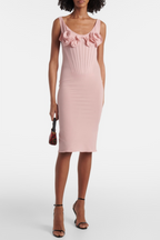 Flowering Girl Women Dinella Floral Appliqué Corset Midi Dress in Pink