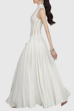 Flowering Girl Women Dodiya Wavy-Pattern Sleeveless Lace Maxi Dress