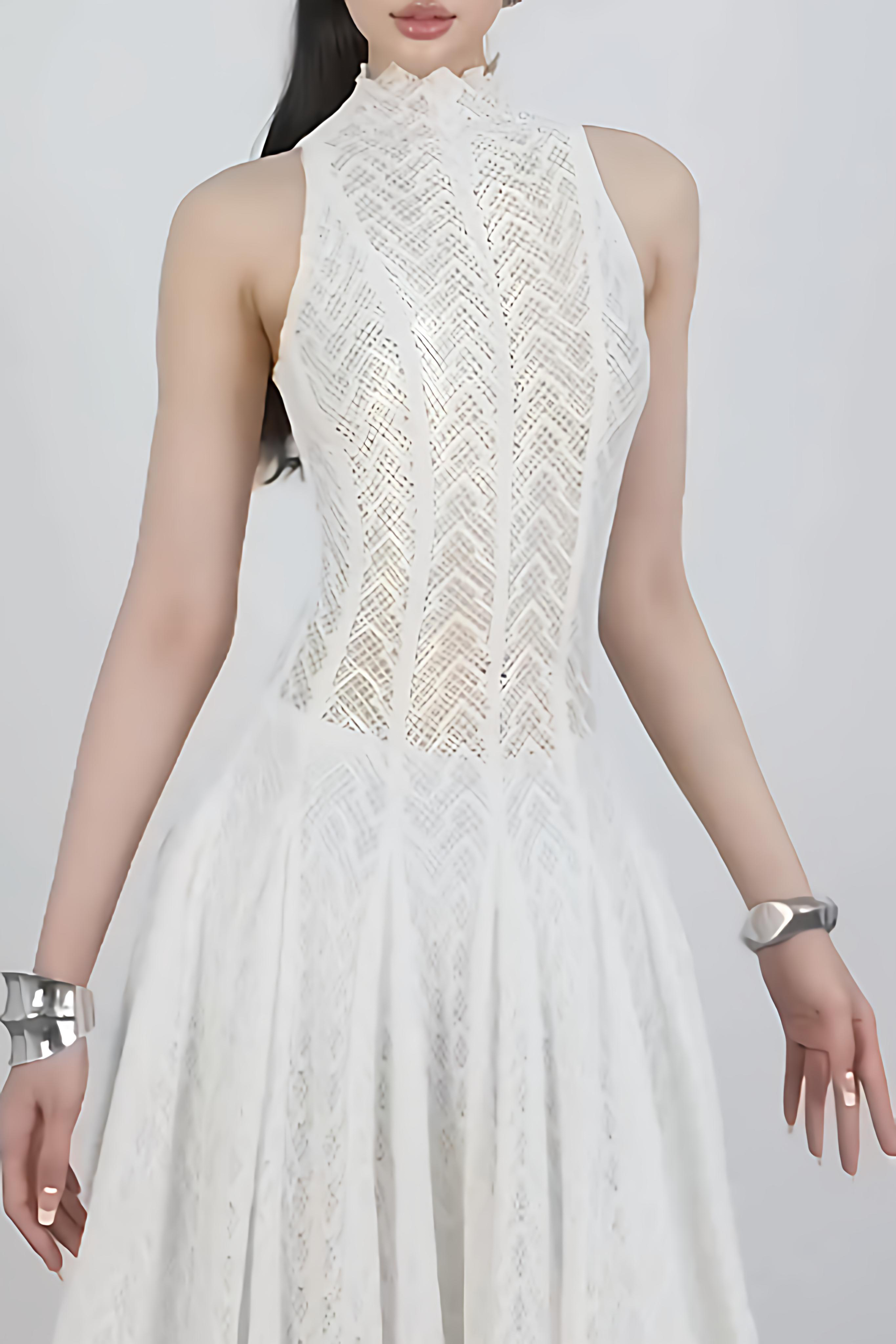 Flowering Girl Women Dodiya Wavy-Pattern Sleeveless Lace Maxi Dress