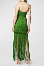 Flowering Girl Women Doly Halter Fringed Maxi Bandage Dress - Green