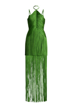 Flowering Girl Women Doly Halter Fringed Maxi Bandage Dress - Green