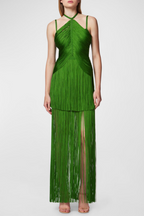 Flowering Girl Women Doly Halter Fringed Maxi Bandage Dress - Green