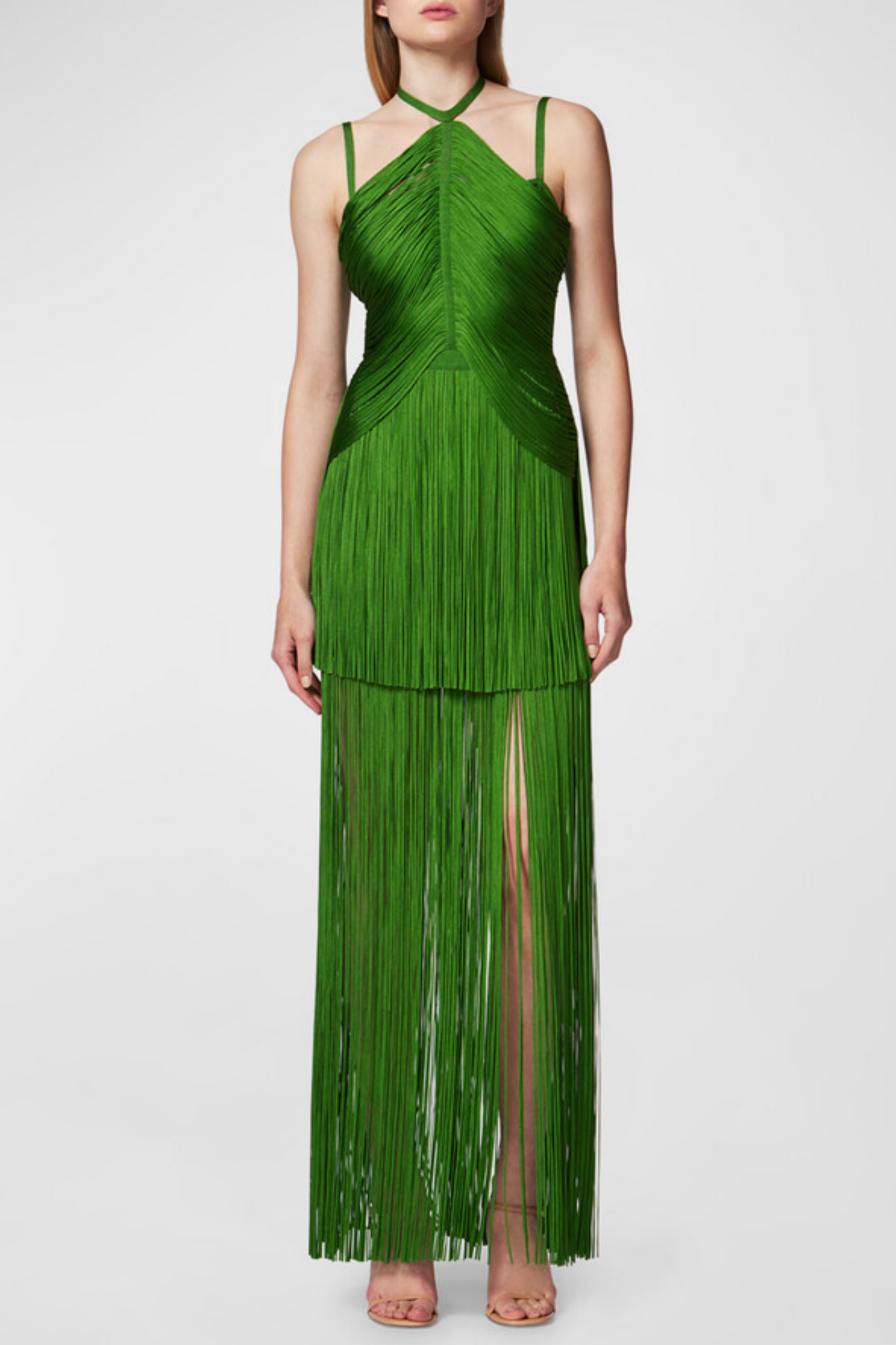 Flowering Girl Women Doly Halter Fringed Maxi Bandage Dress - Green