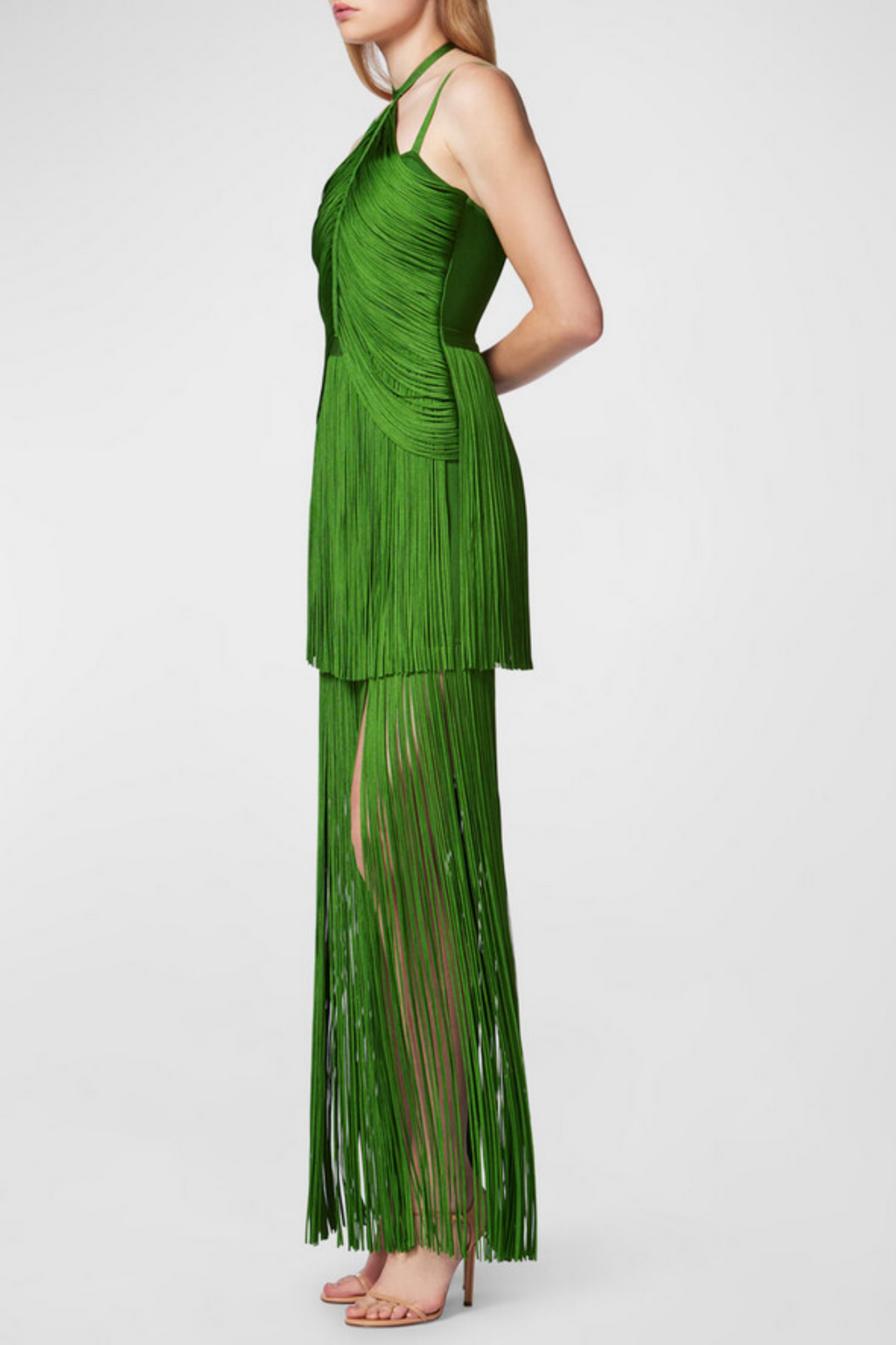 Flowering Girl Women Doly Halter Fringed Maxi Bandage Dress - Green