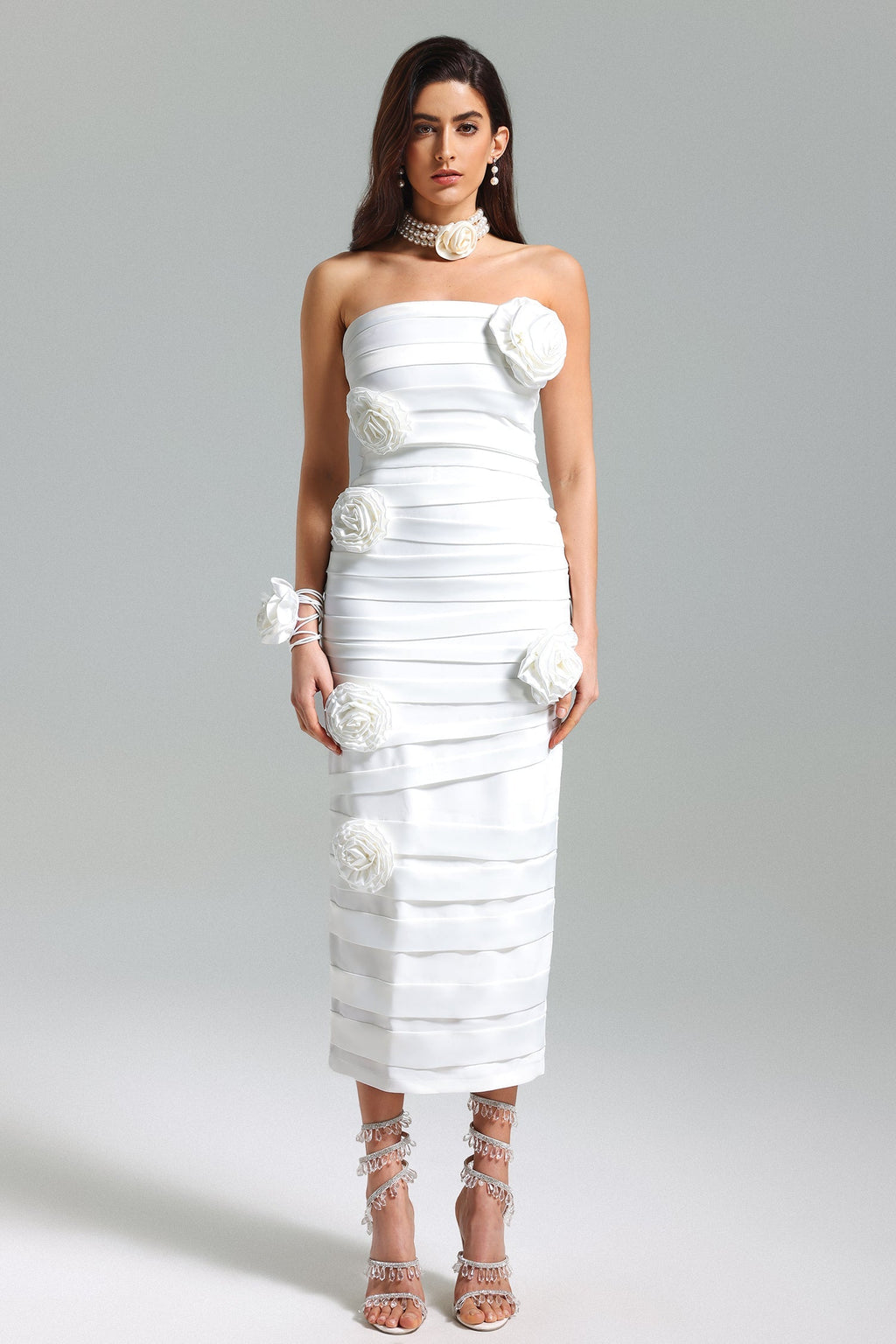 Flowering Girl Women Doro Flower Pleated Strapless Dress