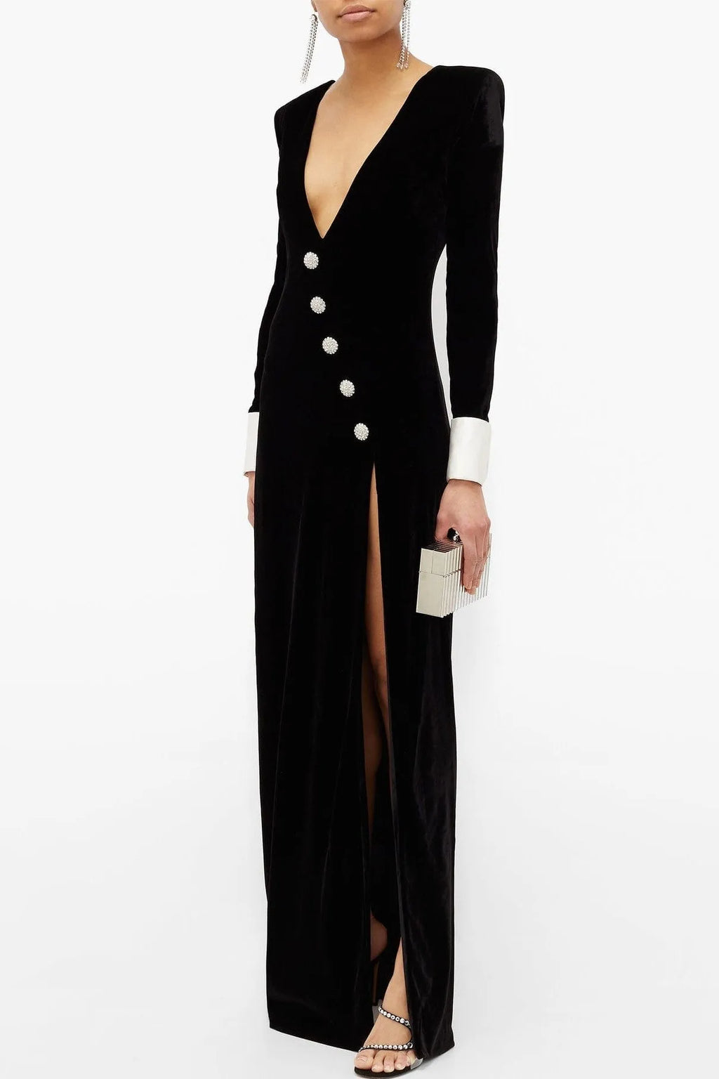 Flowering Girl Women Dorothy Velvet V-Neck Slit Maxi Dress