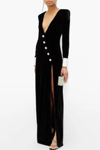 Flowering Girl Women Dorothy Velvet V-Neck Slit Maxi Dress