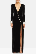 Flowering Girl Women Dorothy Velvet V-Neck Slit Maxi Dress