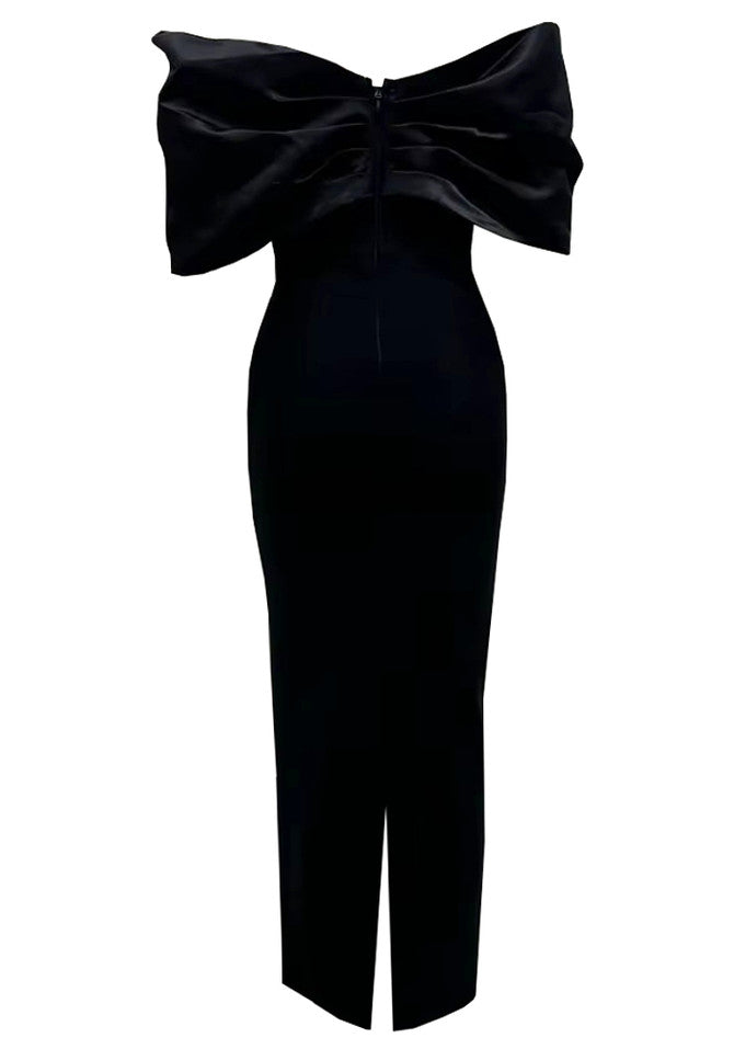Flowering Girl Women draped bardot crystal detail maxi dress in black
