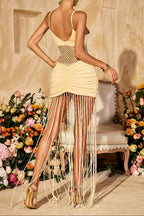 Flowering Girl Women Dravyx Spaghetti Fringe Ruched Maxi Dress