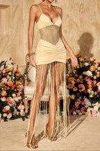 Flowering Girl Women Dravyx Spaghetti Fringe Ruched Maxi Dress