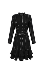 Flowering Girl Women Fabienne black embellished ruffled knitted mini dress