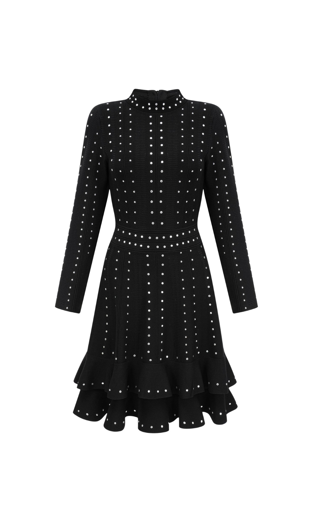 Flowering Girl Women Fabienne black embellished ruffled knitted mini dress