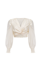 Flowering Girl Women Nouria white faux-flower twist cropped top