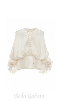 Flowering Girl Women off-shoulder flared sleeve mini shirt dress in white