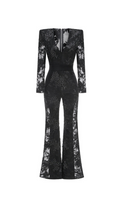 Flowering Girl Women diamond three-dimensional flower jumpsuit in black