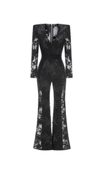 Flowering Girl Women diamond three-dimensional flower jumpsuit in black