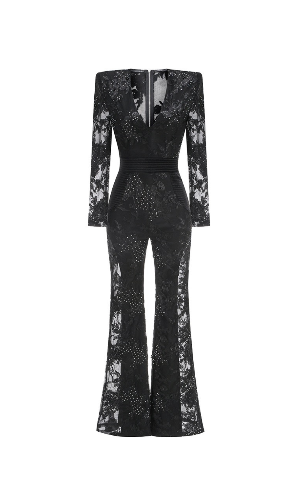 Flowering Girl Women diamond three-dimensional flower jumpsuit in black