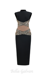 Flowering Girl Women Gold X Beads Embellished Black maxi Dress