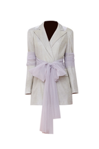janice Mesh Ribbon Glitter blazer Dress in champagne