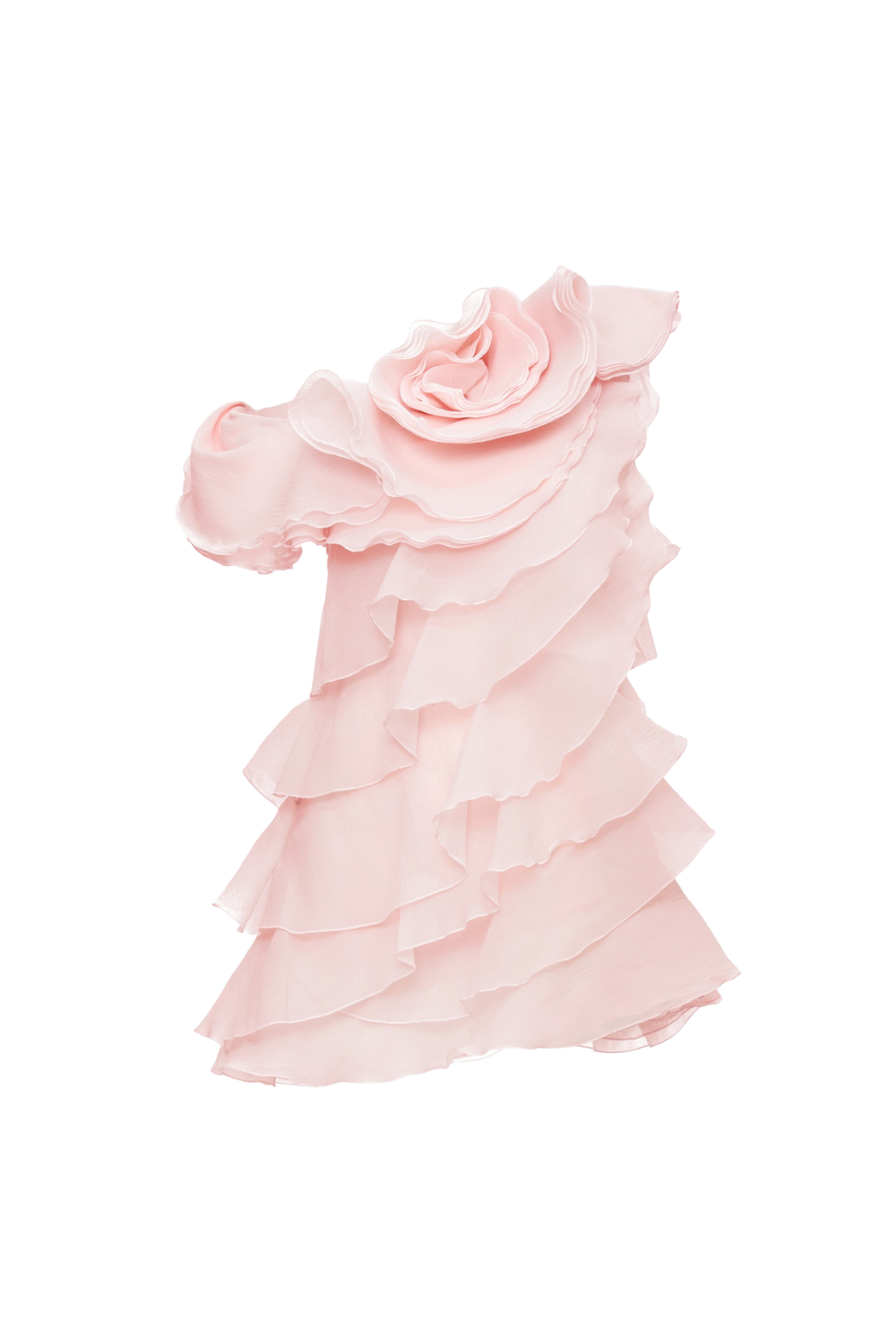 Shelyn Flower One Shoulder Ruffle Mini Dress - Pink