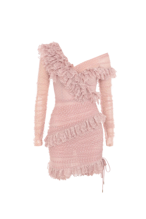 Flowering Girl Women aurora Mesh Dot Ruch Mini Dress