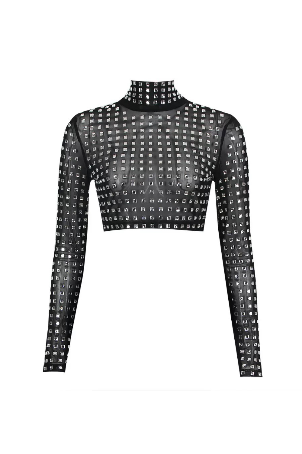 Metallic Sequin Mesh Top In Black