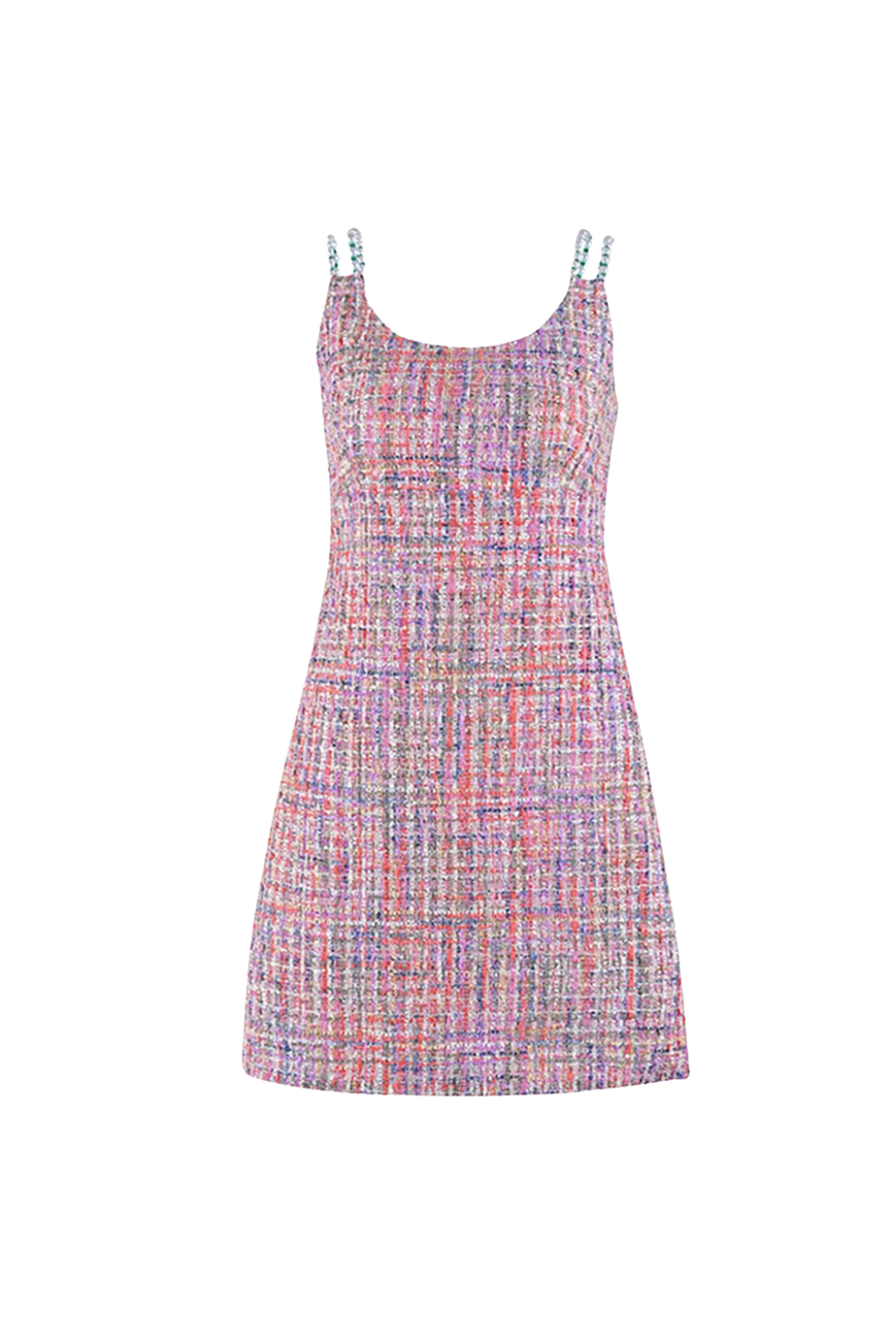 joanna Round Neck Bradde Chain Sleeveless Tweed Mini Dress