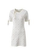 Round Neck Short Sleeves Pearl Dot Printed Mini Dress