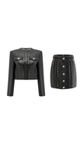 Flowering Girl Women Daphné eyelet-embellished leather jacket & skirt matching set