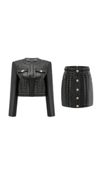 Flowering Girl Women Daphné eyelet-embellished leather jacket & skirt matching set