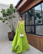 alyssa pleated grass green maxi dress